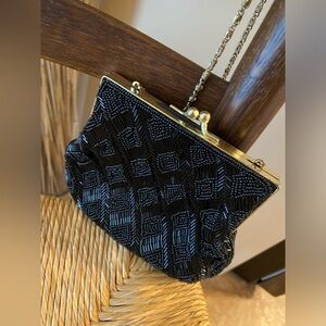 Vintage Beaded Black Crossbody Handbag